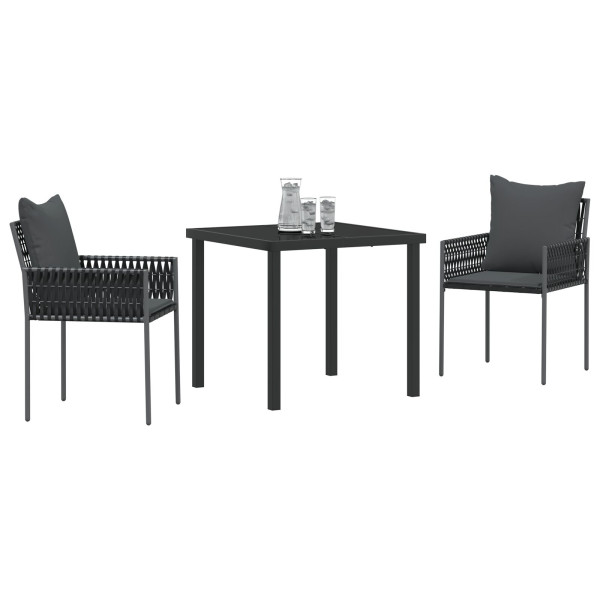 Conjunto de Jantar para o Jardim com Almofadas - 3 Peças Preto de Rattan Sintético. M 3