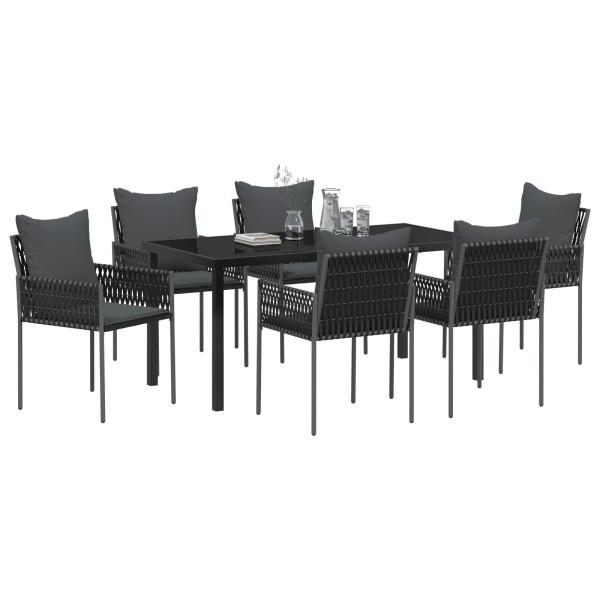 Conjunto de Jantar de Jardim com 7 Peças e Almofadas Pretas em Rattan. M 3