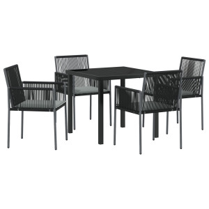 Conjunto de Jantar de Jardim com 5 peças e almofadas. Preto em Polirattan. H