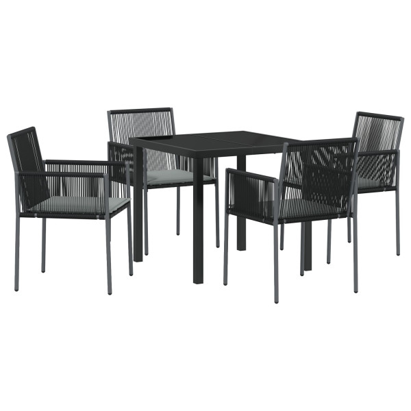 Conjunto de Jantar de Jardim com 5 peças e almofadas. Preto em Polirattan. M 2
