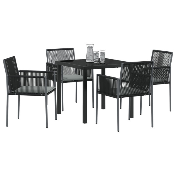 Conjunto de Jantar de Jardim com 5 peças e almofadas. Preto em Polirattan. M 3