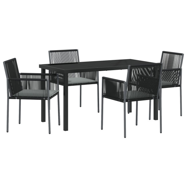 Conjunto de Comedor de Jardín  de 5 Piezas con Cojines Negro Poliratán M 2