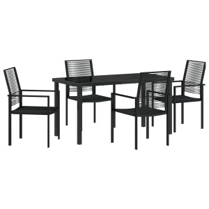 Conjunto de jantar de jardim 5 peças - Preto. PVC Rattan H