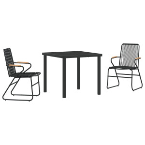 Conjunto de Comedor de Jardín  de 3 Piezas Negro Rattan de PVC H