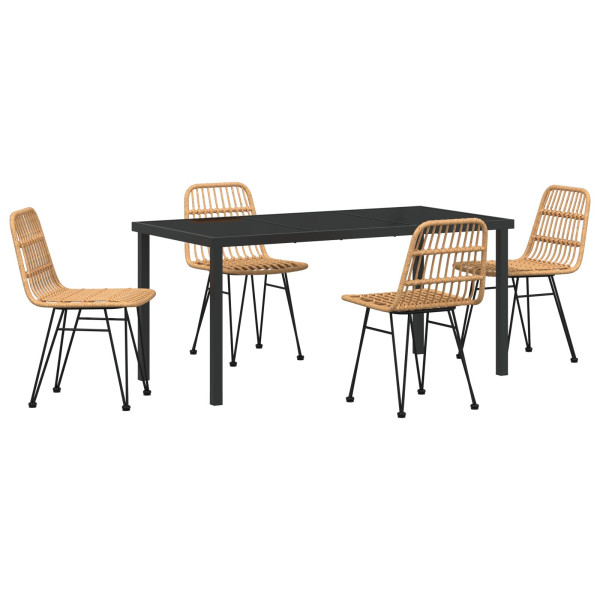 Conjunto de Comedor Jardín de 5 Piezas Marrón Ratán Poliéster M 2