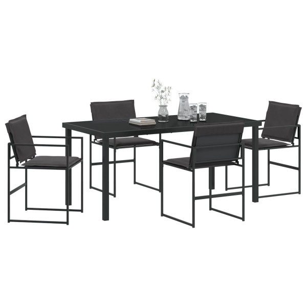 Conjunto de Comedor de Jardín de 5 Piezas con Cojines Negro Textileno y Acero M 3