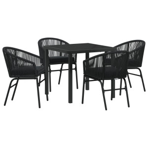 Conjunto de Jantar de Jardim com 5 Peças - Rattan Poli Preto H