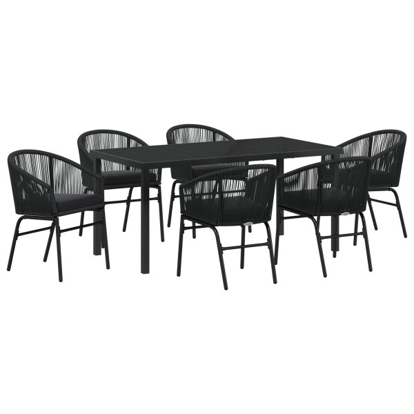 Conjunto de jantar de jardim com 7 peças – Rattan preto M 2