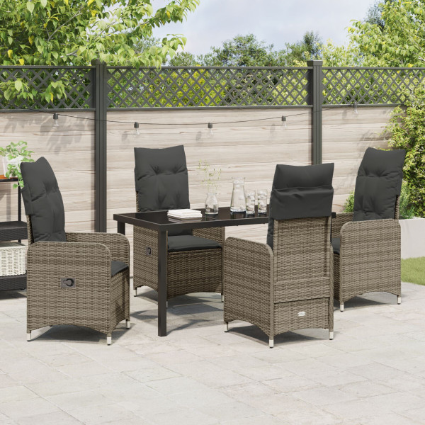 Conjunto de Comedor de Jardín de 5 Piezas con Cojines Gris Poliratán M 4