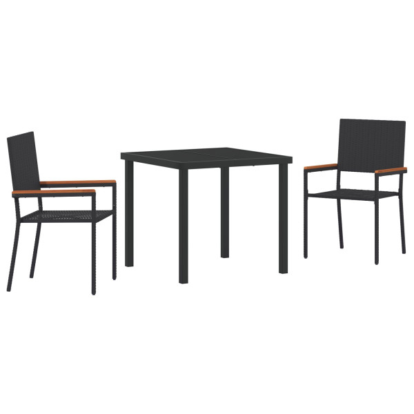 Conjunto de Jantar pra Jardim 3 Peças Preto Rattan Sintético M 2