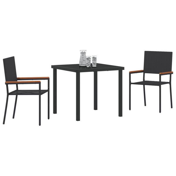 Conjunto de Comedor de Jardín de 3 Piezas Negro de Poliratán M 3