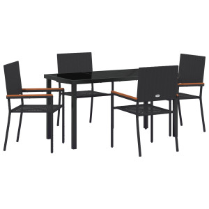 Conjunto de Comedor de Jardín de 5 Piezas Negro de Poliratán H