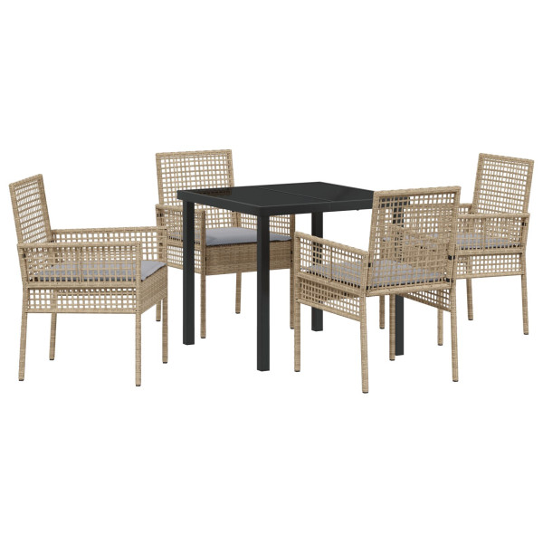 Conjunto de Comedor de Jardín  de 5 Piezas con Cojines Beige de Ratán M 2