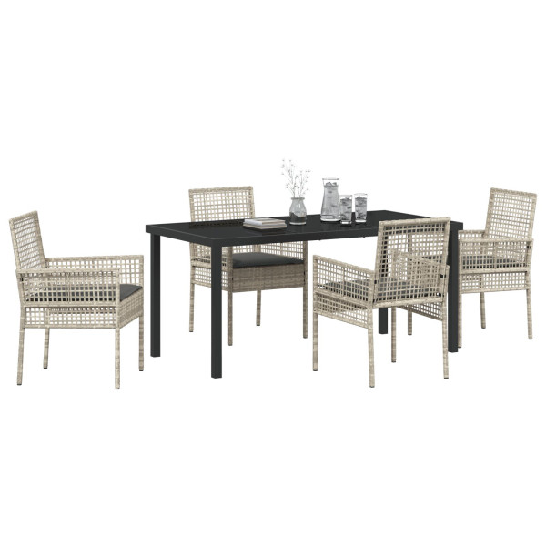Conjunto de Jantar de 5 Peças com Almofadas Cinza Claro Rattan Sintético M 3