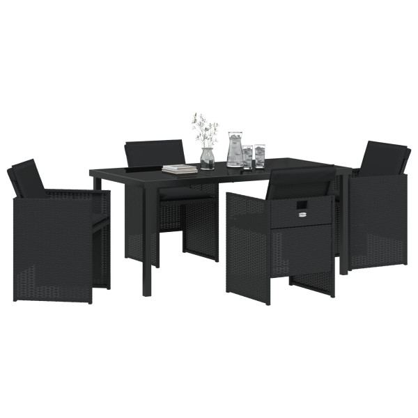Conjunto de comedor de jardín de 5 piezas con cojines Ratán negro M 3