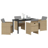 Conjunto de Comedor de Jardín  de 5 Piezas con Cojines Ratán Poli Beige 3