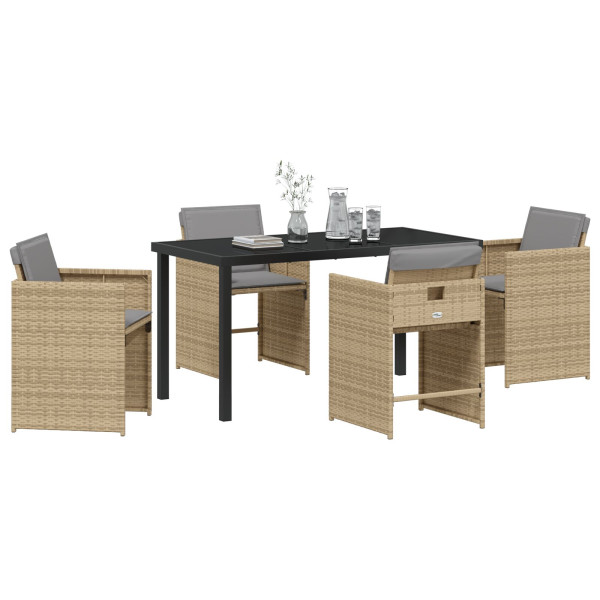 Conjunto de Comedor de Jardín  de 5 Piezas con Cojines Beige Poliratán M 3
