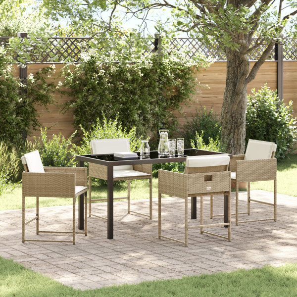 Conjunto de Comedor de Jardín de 5 Piezas con Cojines Beige Ratan PE D