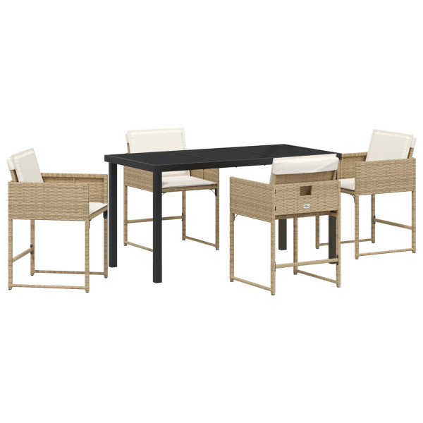 Conjunto de Comedor de Jardín de 5 Piezas con Cojines Beige Ratan PE M 2