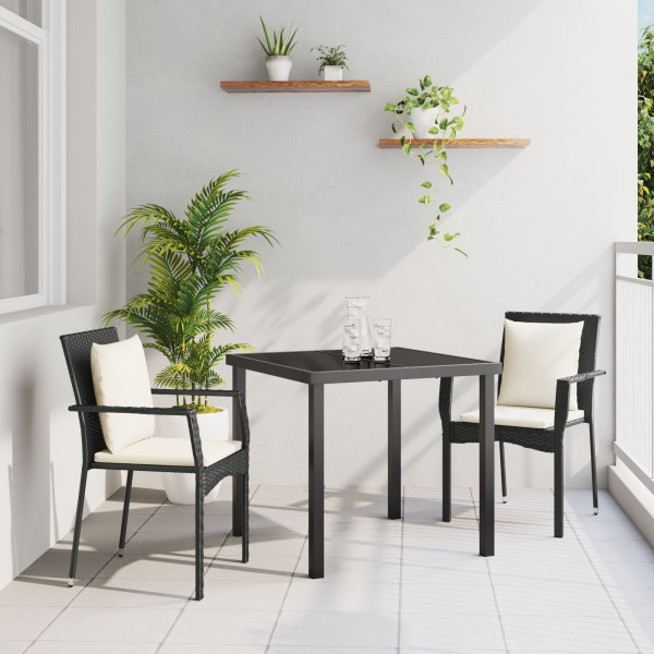 Set de Comedor de Jardín  de 3 Piezas con Cojines Negro Poliratán D