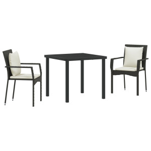 Set de Comedor de Jardín  de 3 Piezas con Cojines Negro Poliratán H