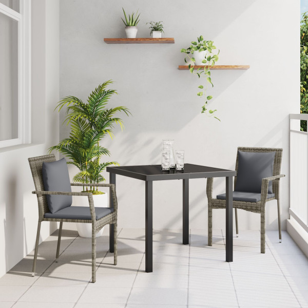 Set de Comedor de Jardín de 3 Piezas con Cojines Gris Poliratán D