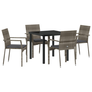 Conjunto de Comedor de Jardín  5 Piezas con Cojines Gris Poliratán H