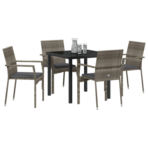 Conjunto de Comedor de Jardín  5 Piezas con Cojines Gris Poliratán D
