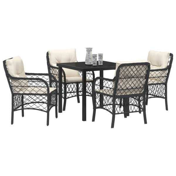 Conjunto de Jantar pra Jardim com 5 Peças e Almofadas de Rattan Sintético Preto M 3