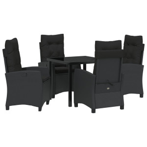Conjunto de Comedor de Jardín de 5 Piezas con Cojines Poliratán Negro H