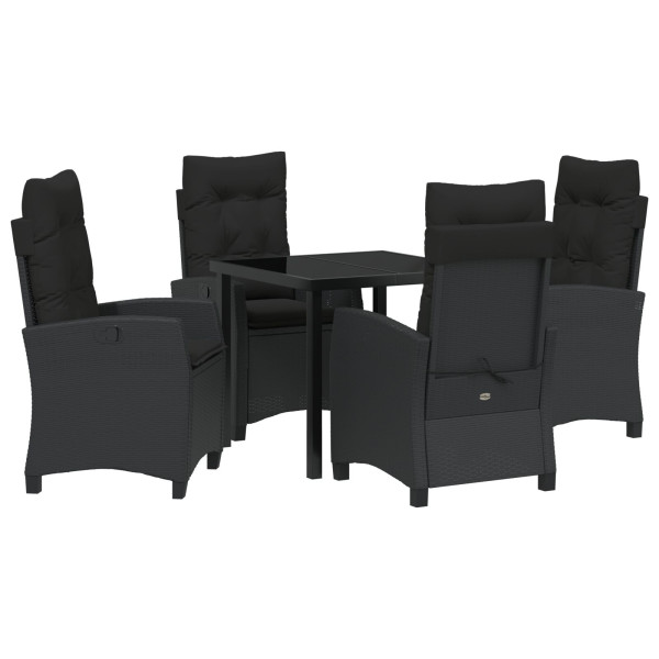 Conjunto de Comedor de Jardín de 5 Piezas con Cojines Poliratán Negro M 2