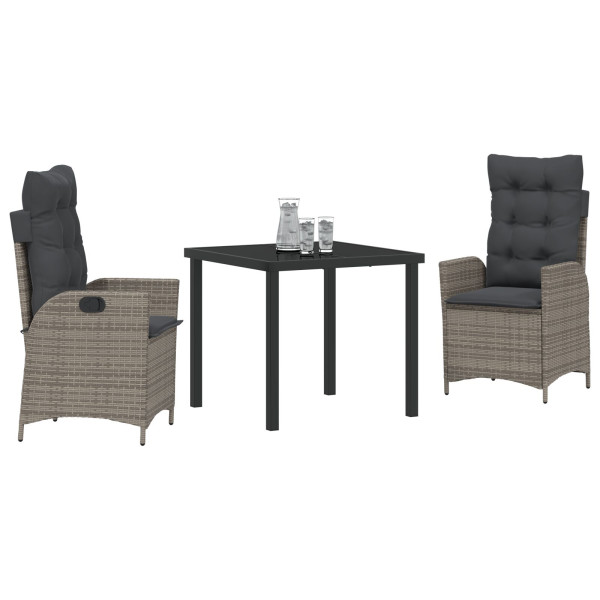 Conjunto de Jantar de Jardim com 3 Peças e Almofadas Cinza em Rattan de Poli. M 3