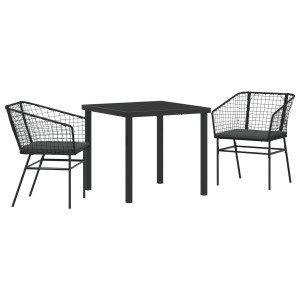 Conjunto de Jantar de Jardim com 3 Peças e Almofadas Pretas em Rattan Sintético H