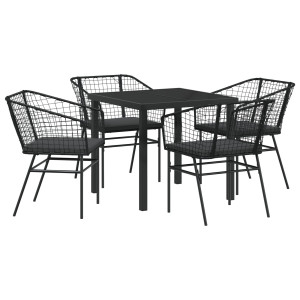 Conjunto de jantar de jardim com 5 peças e almofadas pretas em rattan sintético H