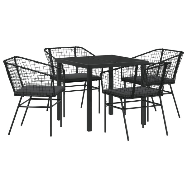 Conjunto de jantar de jardim com 5 peças e almofadas pretas em rattan sintético M 2