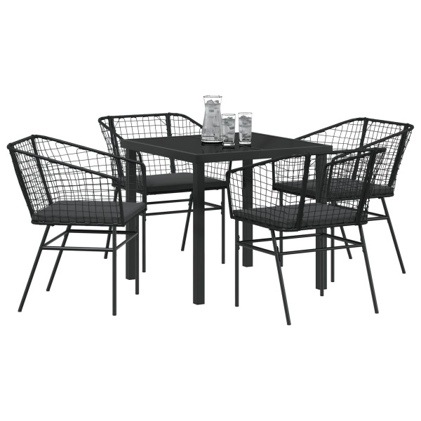 Conjunto de jantar de jardim com 5 peças e almofadas pretas em rattan sintético M 3