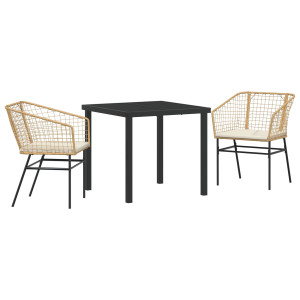 Conjunto de Jantar de Jardim 3 Peças com Almofadas de Rattan Castanho H