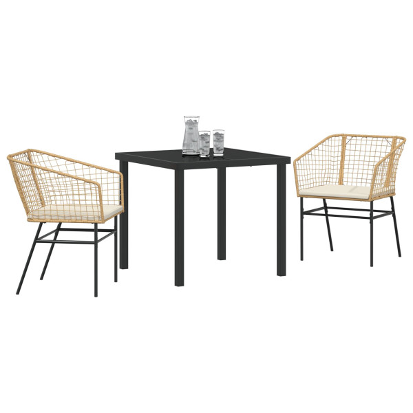 Conjunto de Jantar de Jardim 3 Peças com Almofadas de Rattan Castanho M 3