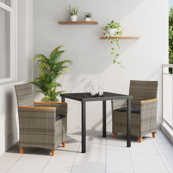 Conjunto de Comedor de Jardín  de 3 Piezas con Cojines Gris Poliratán D