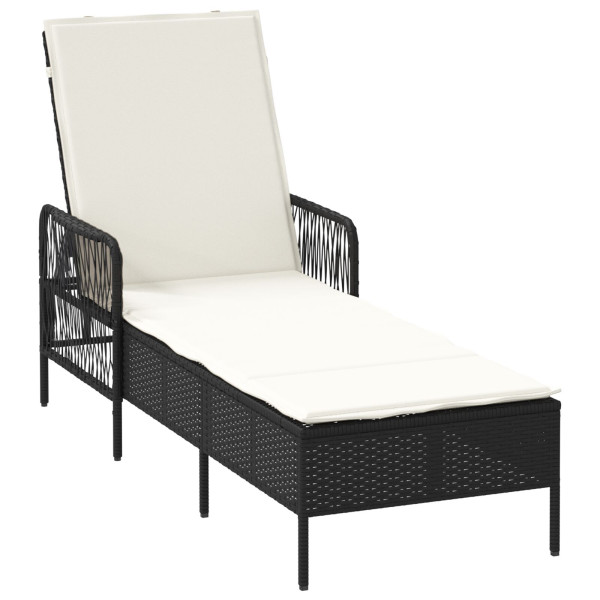 Espreguiçadeira Preto e creme PE Rattan 157 x 55 x 92 cm M 2
