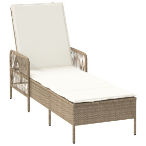Tumbona Beige y blanco crema Ratán PE 157 x 55 x 92 cm Plegable H
