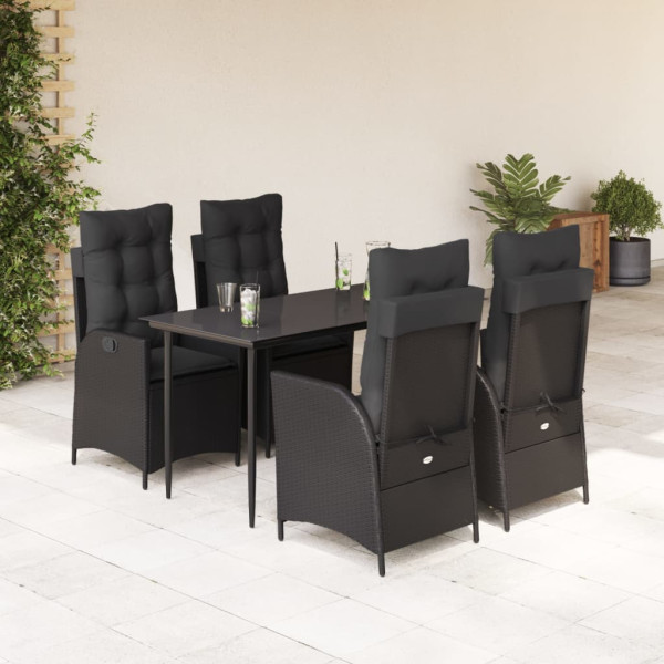 Set de muebles jardín 5 pzas con cojines ratán sintético negro D