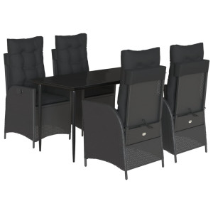 5 pcs conjunto de jantar p/ jardim c/ almofadões vime PE preto H