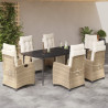 Set comedor de jardín 7 pzas con cojines ratán sintético beige 1