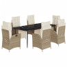 Set comedor de jardín 7 pzas con cojines ratán sintético beige 2