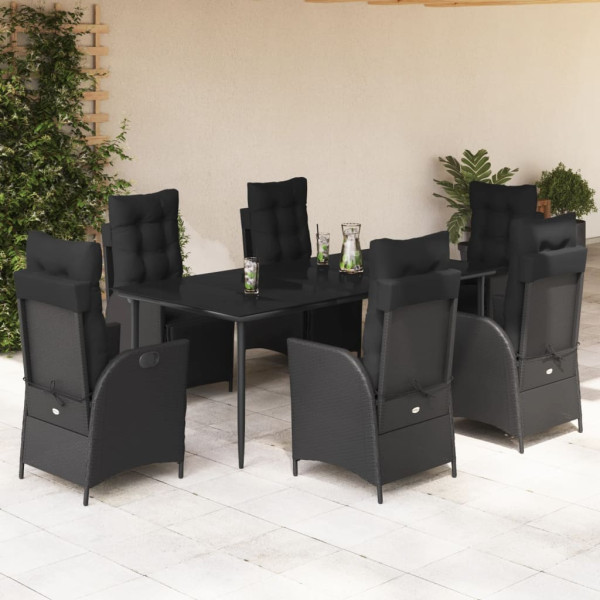 Set de comedor de jardín 7 pzas y cojines ratán sintético negro D