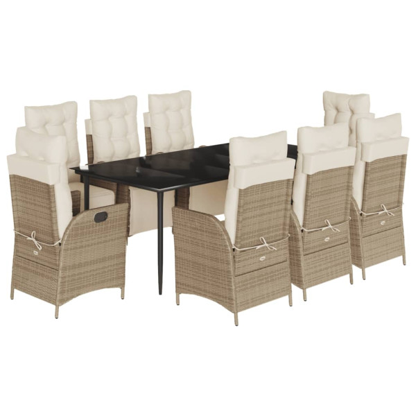 Set comedor de jardín 9 pzas con cojines ratán sintético beige M 2