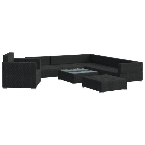 Set muebles de jardín 8 piezas y cojines ratán sintético negro M 3