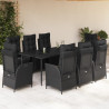 Set de comedor de jardín 9 pzas y cojines ratán sintético negro 1