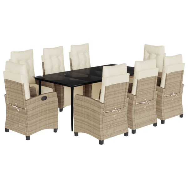 Set comedor de jardín 9 pzas con cojines ratán sintético beige M 2